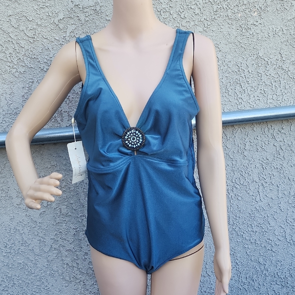 Lybethras Blue One-Piece Swimsuit with Embellished Detail Size XL NWT